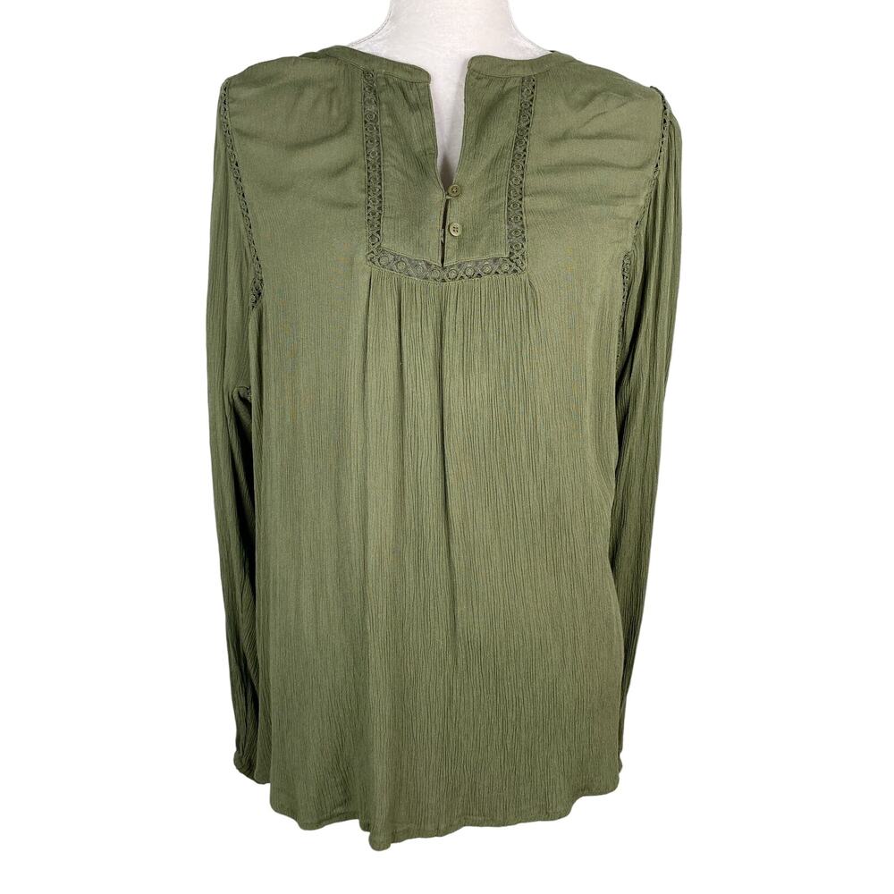 Gap Top Blouse Medium Boho Olive Green Crepe Cutouts Long Sleeve New